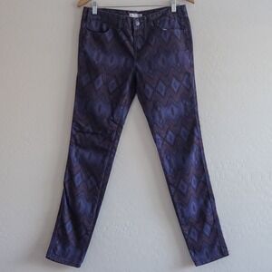 Free People Jeans Skinny Printed Aztec Purple Denim Pants Size 29 Stretch Boho‎